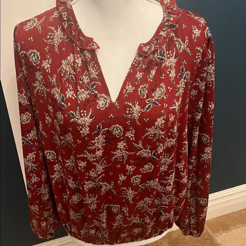 Melloday red paisley long sleeve blouse